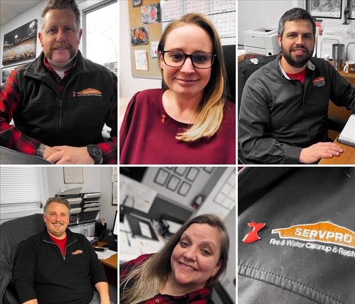 Collage of SERVPRO employees wearing pieces of Red clothing.